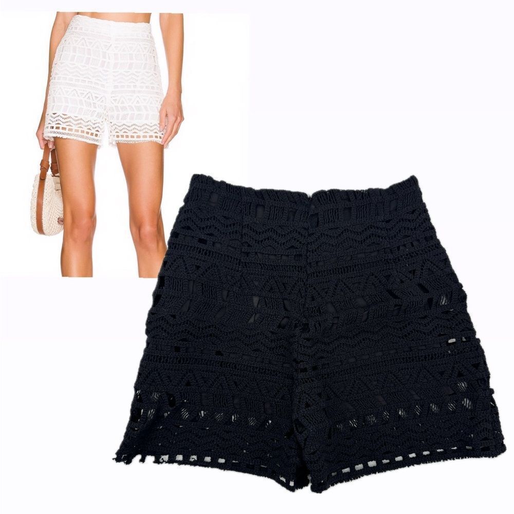 Revolve Rumer Ines Crochet Lace High Waist Shorts‎ Black Small NWT